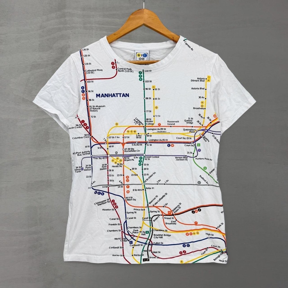 NYC Subway Line T-Shirt White Manhattan Transit Map Graphic Tee Size Medium